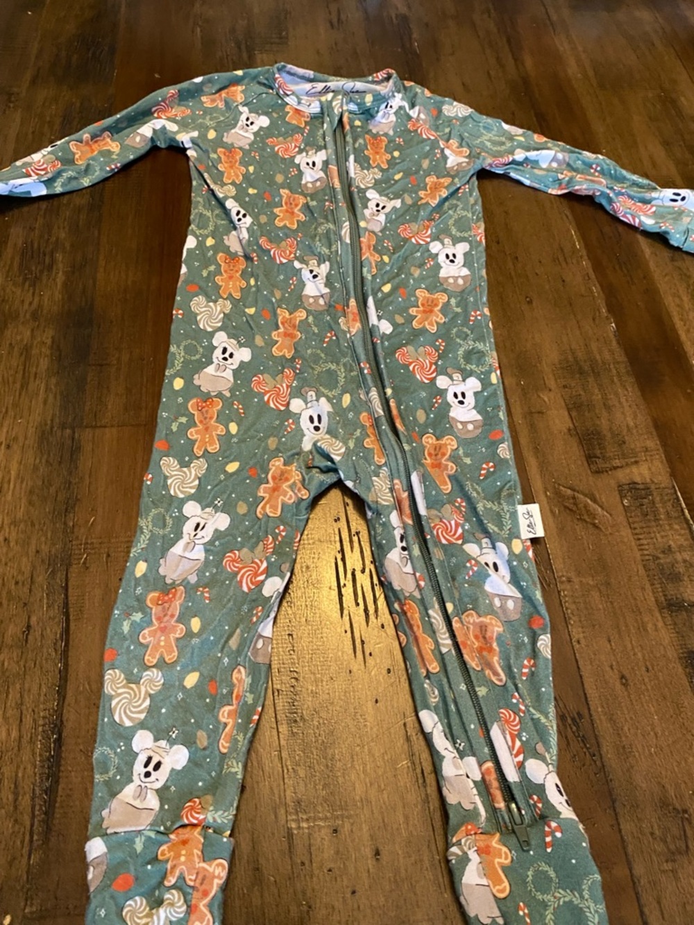 Elle Green Holiday Micky Mouse Gingerbread Print Kids One-Piece Footie